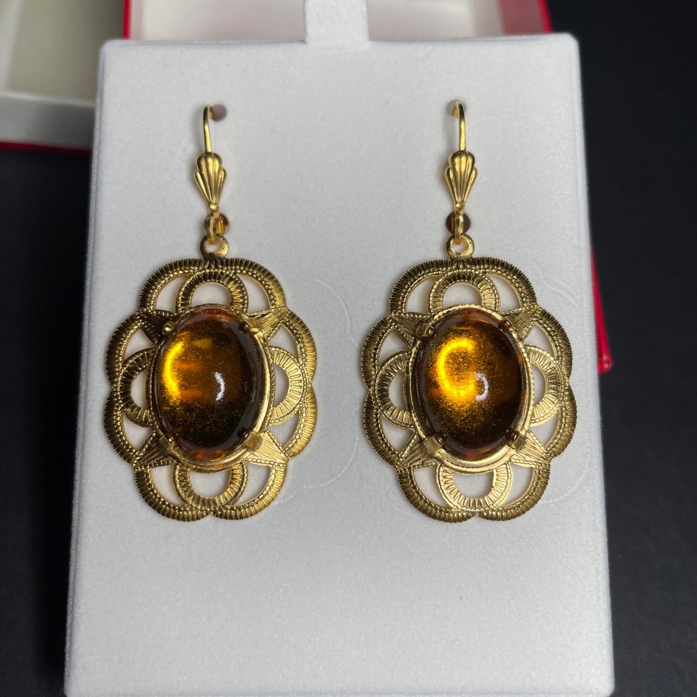 Alzerina drop Magnolia‎ topaz 24K plated Earrings Austrian crystal designer